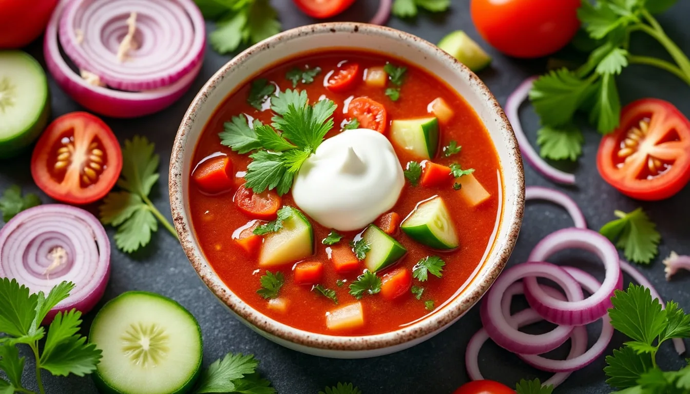 découvrez une délicieuse soupe froide idéale pour vos repas d'été. fraîche et légère, elle combine des ingrédients savoureux pour vous offrir une expérience culinaire rafraîchissante. parfaite pour les journées ensoleillées, cette recette facile à réaliser ravira vos convives et apportera une touche estivale à votre table.