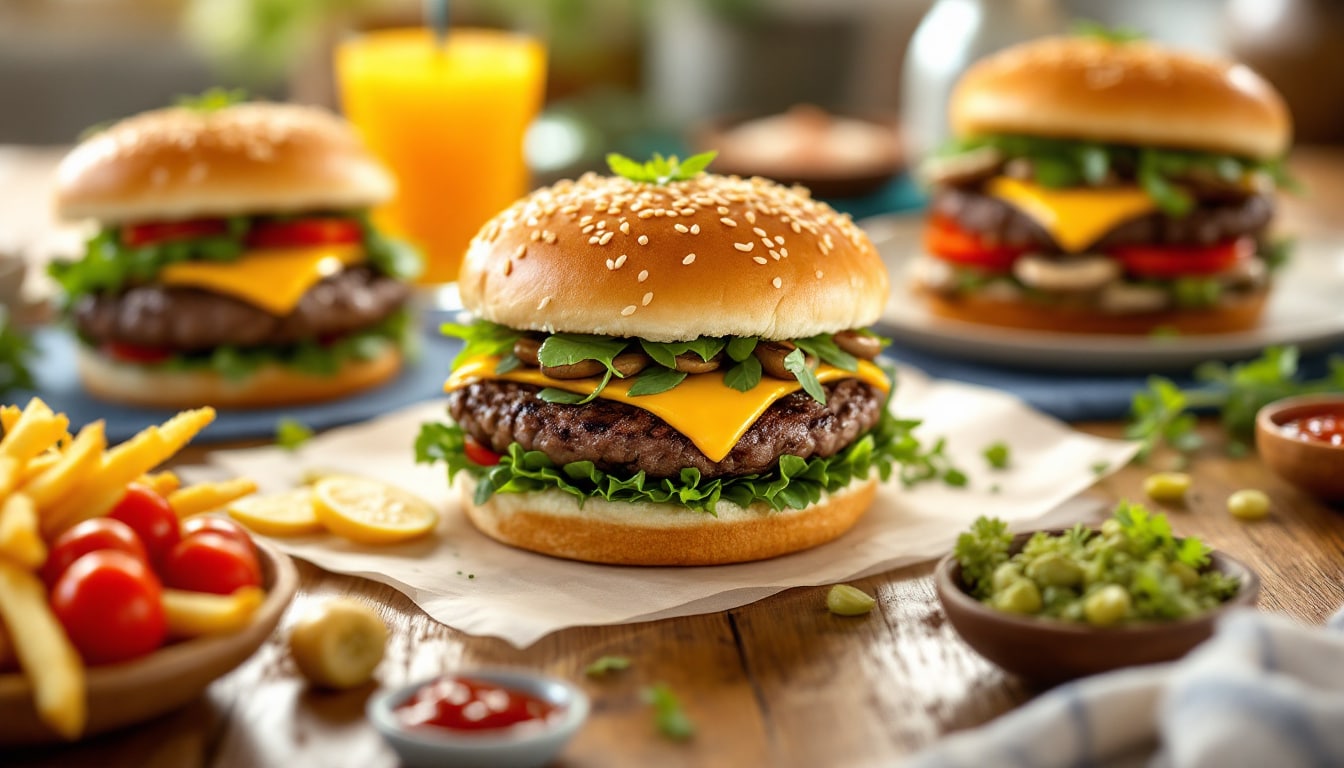 découvrez 3 délicieuses recettes de burgers maison savoureux qui raviront vos papilles. des ingrédients frais, des associations de saveurs uniques et des astuces de préparation pour des repas gourmands et conviviaux à réaliser facilement chez vous. parfait pour impressionner vos amis lors d'un barbecue ou d'un dîner !