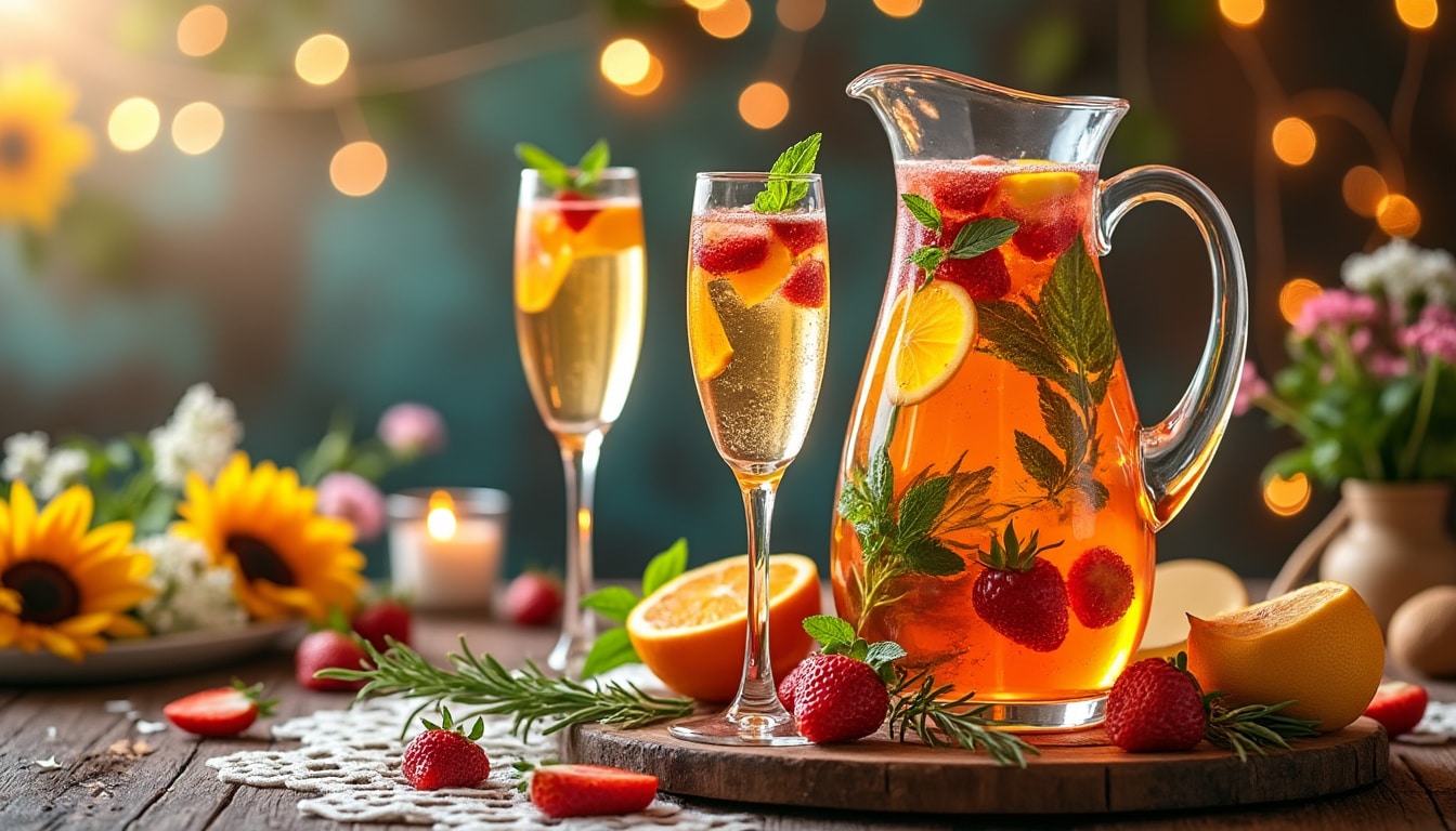 découvrez une délicieuse recette festive de sangria au champagne, parfaite pour égayer vos célébrations. alliez l'effervescence du champagne aux saveurs des fruits frais et des épices pour un cocktail pétillant qui impressionnera vos invités. idéal pour les fêtes, ce mélange raffiné apportera une touche de sophistication à vos soirées.